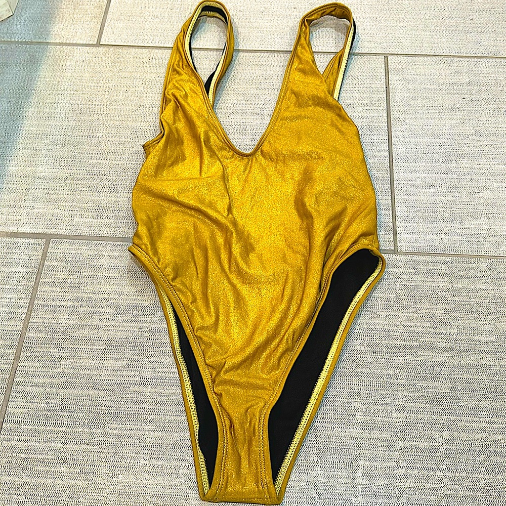 Basta surf shiny gold swimsuit. High cut deep V size m